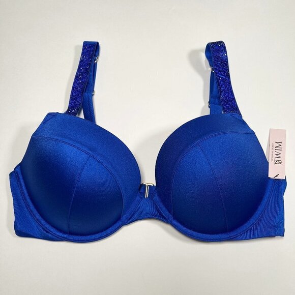 Victoria Secret 40C XL SEXY TEE Push Up Bikini Top Bottom Set Shine Strap Blue - Picture 6 of 8